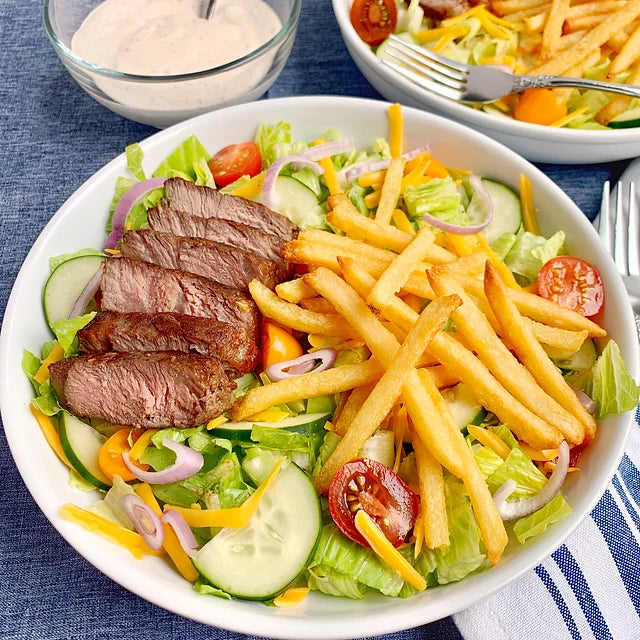 salad khoai tây chiên thịt bò