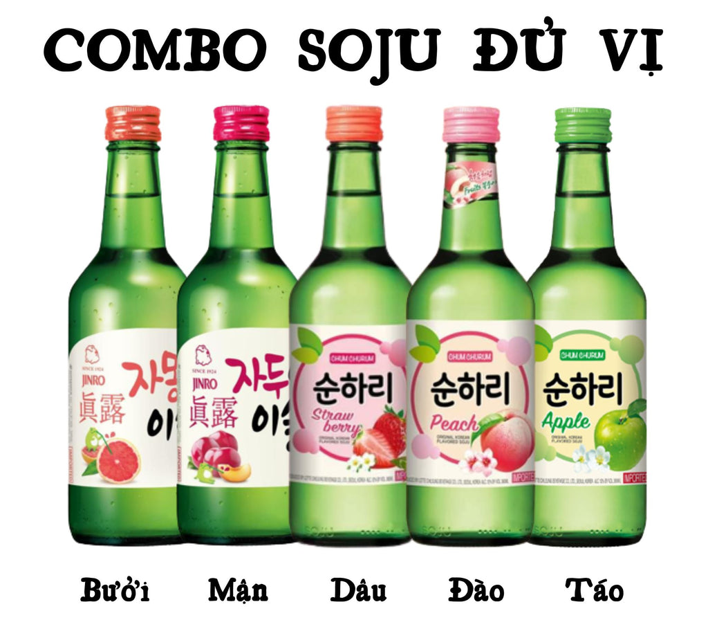 combo rượu soju đủ vị 5 chai