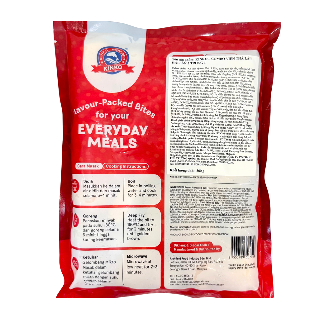 Combo viên thả lẩu hải sản 5 trong 1 Kinko 500g